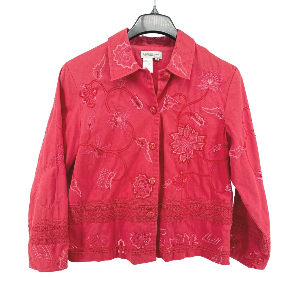 Coldwater Creek Jacket Women Small Pre-Owned Peach Floral Embroidered Beaded